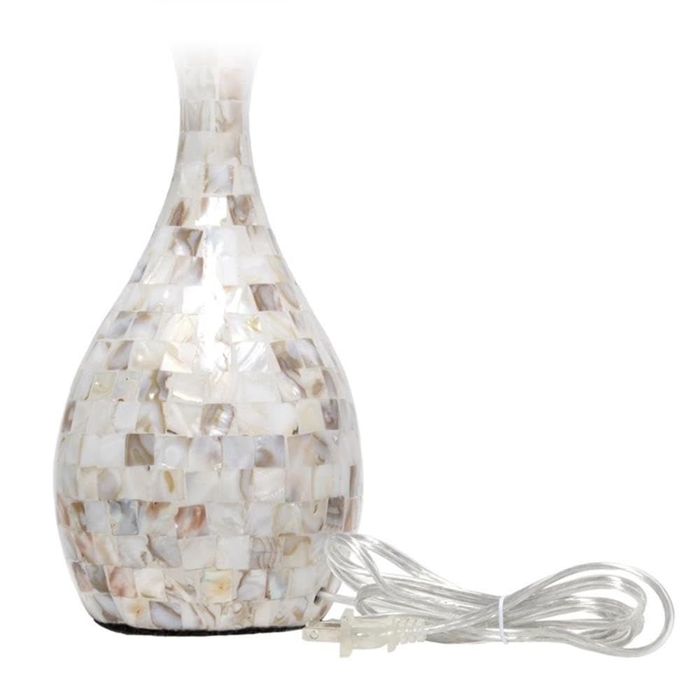 Elegant Designs Table Lamp - Seashell Mosaic Tile Look, Fabric Shade, 10inL x 10inW x 25inH, White, Model LT3336-MOP