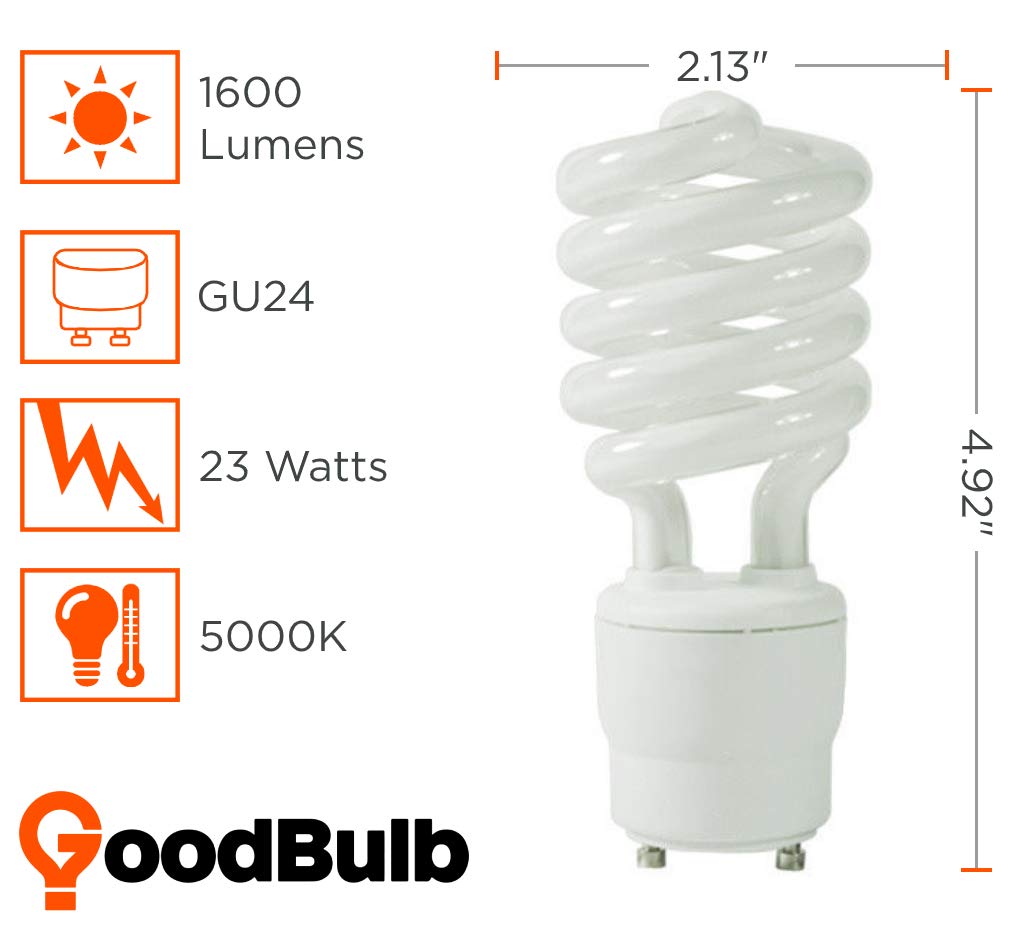 GoodBulb CFL Light Bulbs 23W GU24 5000K Daylight White 1600 Lumens Pack of 10