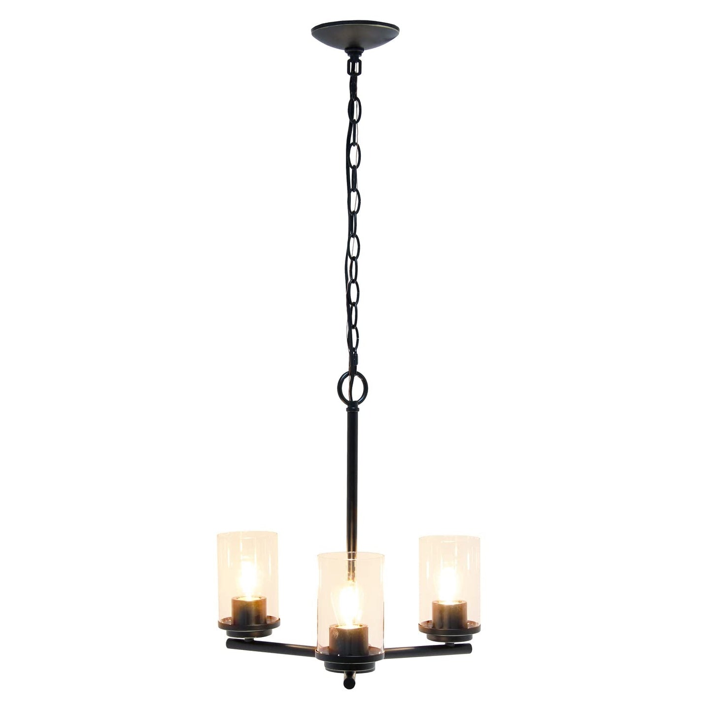 Elegant Designs 3-Light Pendant Chandelier, 15in Metal & Glass, Restoration Bronze, Model PT1018-RBZ