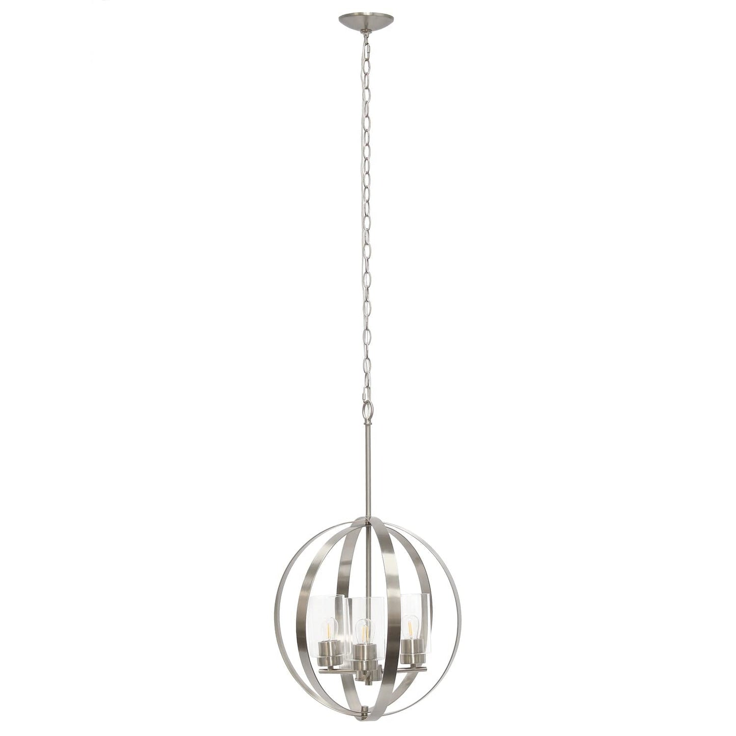 Elegant Designs 3-Light Pendant Ceiling Light, Brushed Nickel, 18in x 18in x 28.5in, Metal and Glass, Model PT1021-BSN