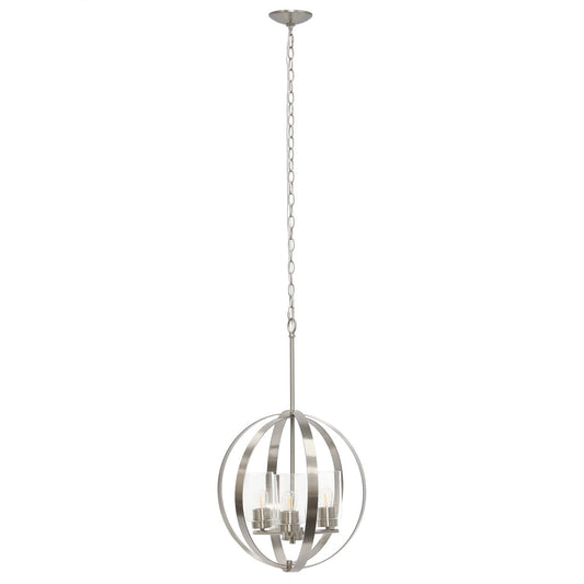 Elegant Designs 3-Light Pendant Ceiling Light, Brushed Nickel, 18in x 18in x 28.5in, Metal and Glass, Model PT1021-BSN