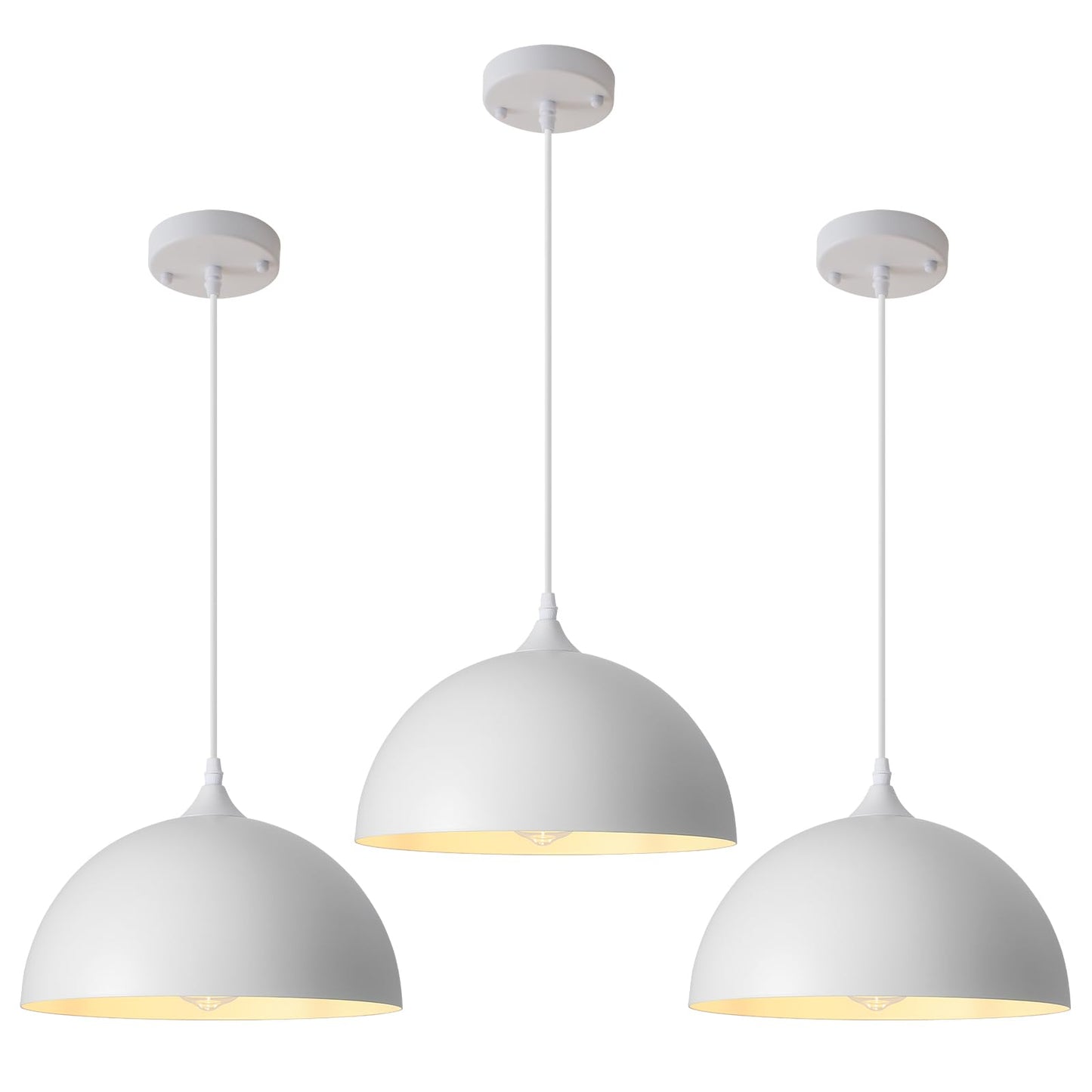 Pindodo White Pendant Light 3 Pack 11.8 Inch Industrial Pendant Lights Adjustable Height  Farmhouse Pendant Lighting For Kitchen Island For Dining Room  Bedroom  Barn