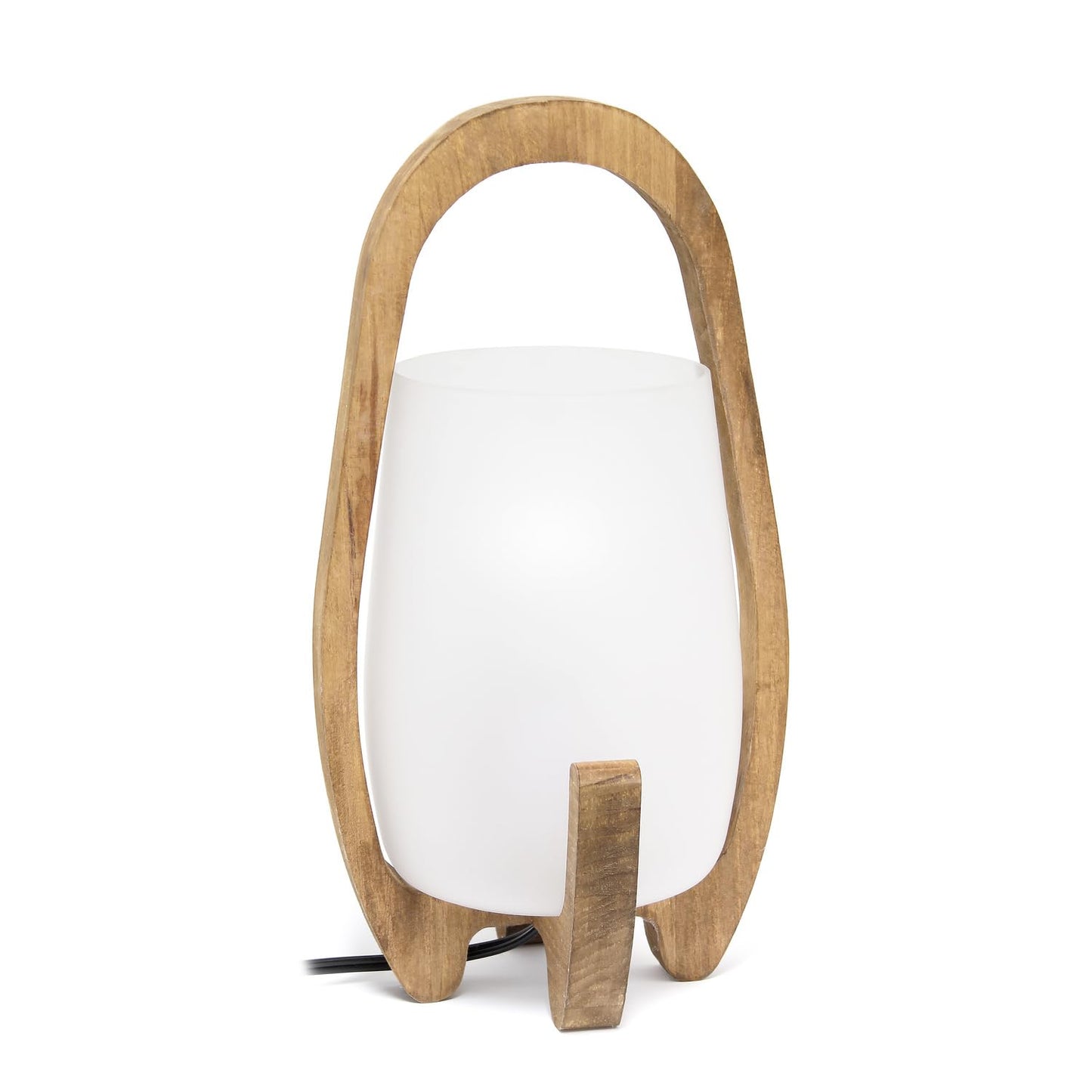 Elegant Designs LT1096-NAT Table Desk Lamp, 15in Wood Frame, Frosted Glass Shade, Natural Finish, Ideal for Bedroom, Living Room, Office