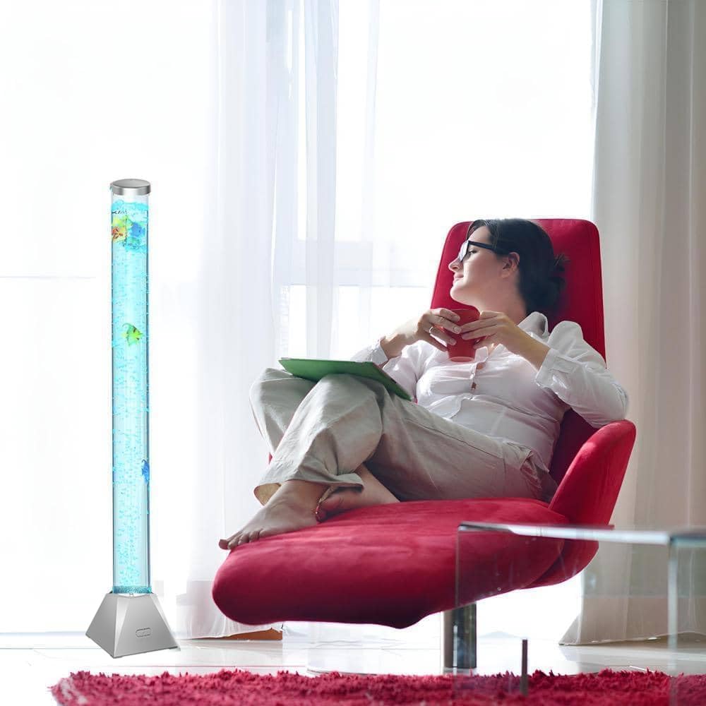Calover 4Ft Silver Sensory Bubble Tube Floor Lamp - Simulated Aquarium Relaxing Mood Light For Sensory Rooms  Home  Office | Perfect Christmas  Birthday Gift For Kids  mature-themeds  Autism Therapy