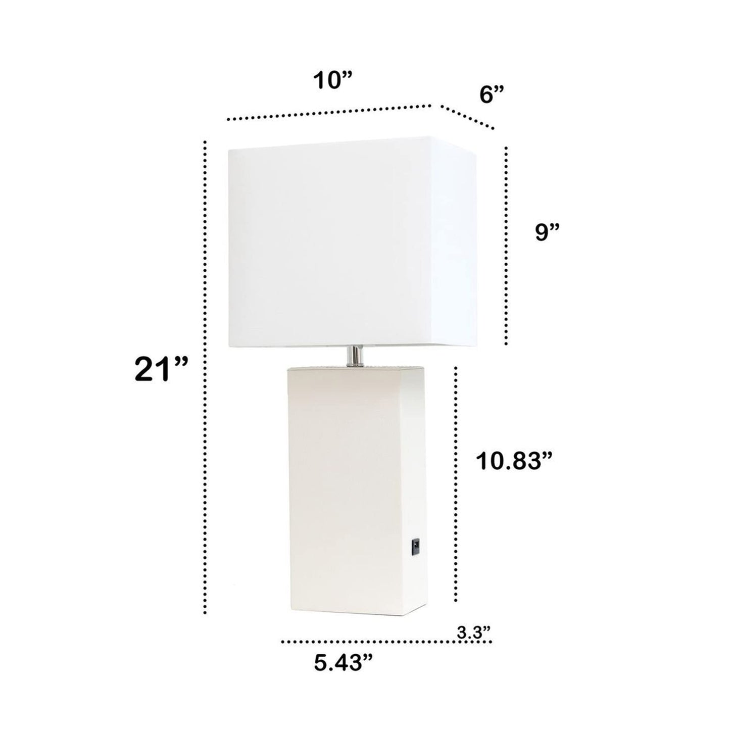 LALIA HOME Bedside Table Lamp with USB Charging Port, 21in, White, Leather Base, Model LHT-3012