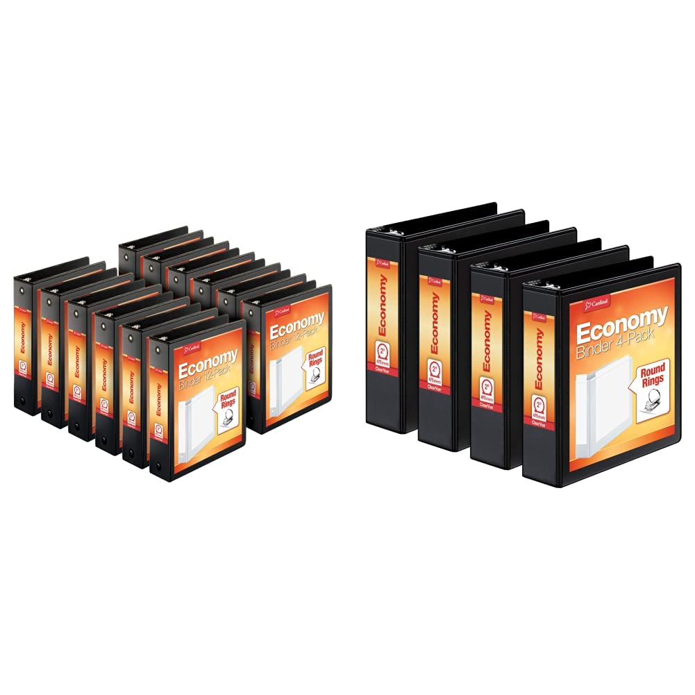 Cardinal Economy 3-Ring Binders, 1", Round Rings, Holds 225 Sheets, ClearVue Presentation View, Non-Stick, White, Carton of 12 (90621)