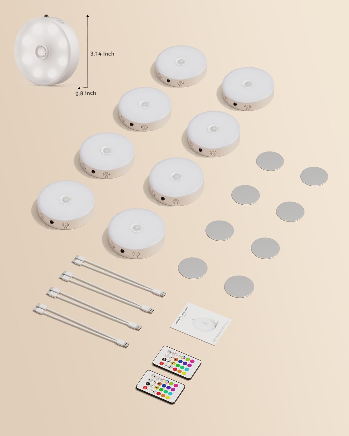 Puck Lights With Remote Control  Rechargeable Under Cabinet Lighting  3 Color Temps  12 Rgb Color Led Motion Sensor Lights Wireless  Dimmable Under Counter Lights For Closet  Kitchen