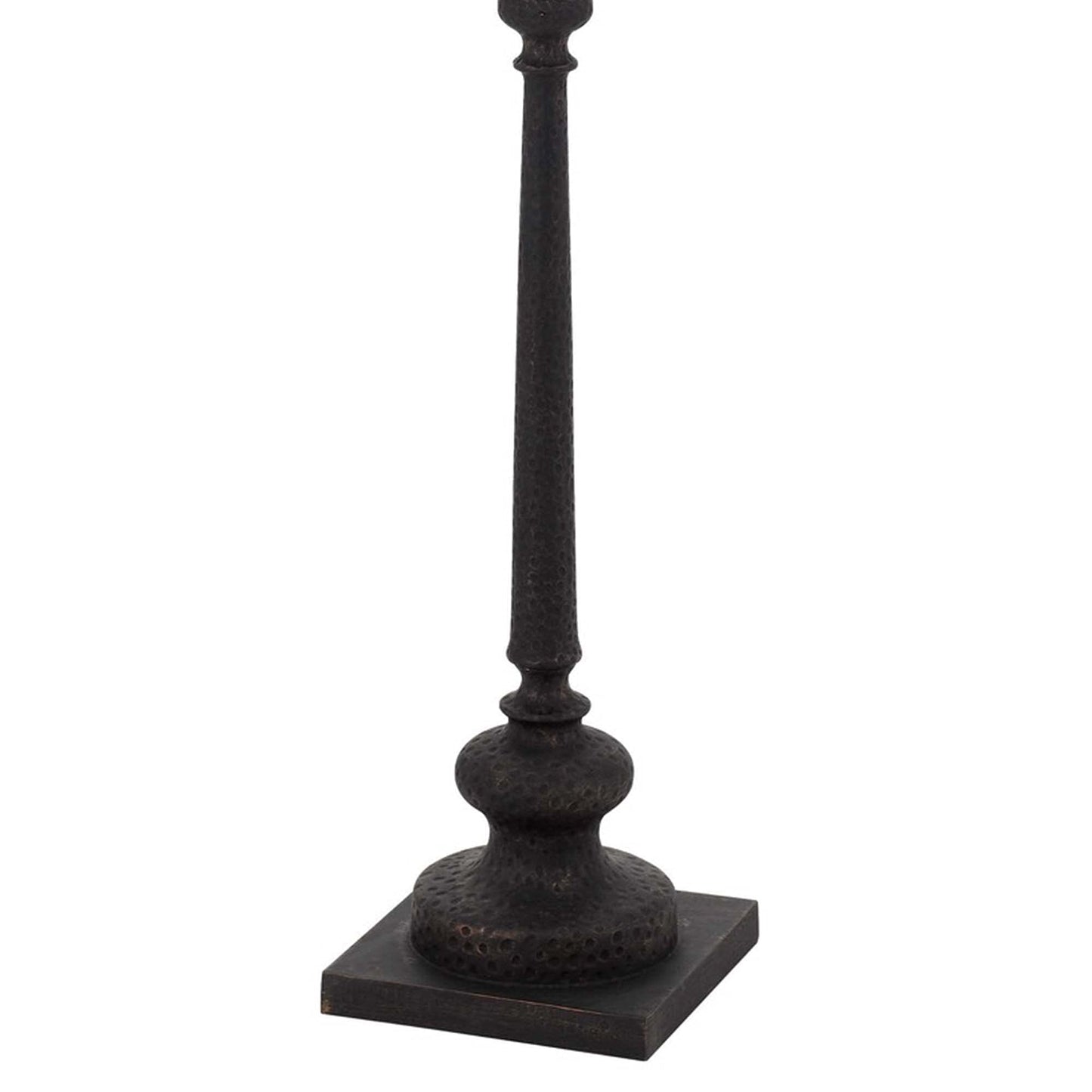 Benzara Floor Lamp with Tubular Resin Support, Pull Chain, Dark Bronze, Model BM241868, Plastic/Metal/Fabric