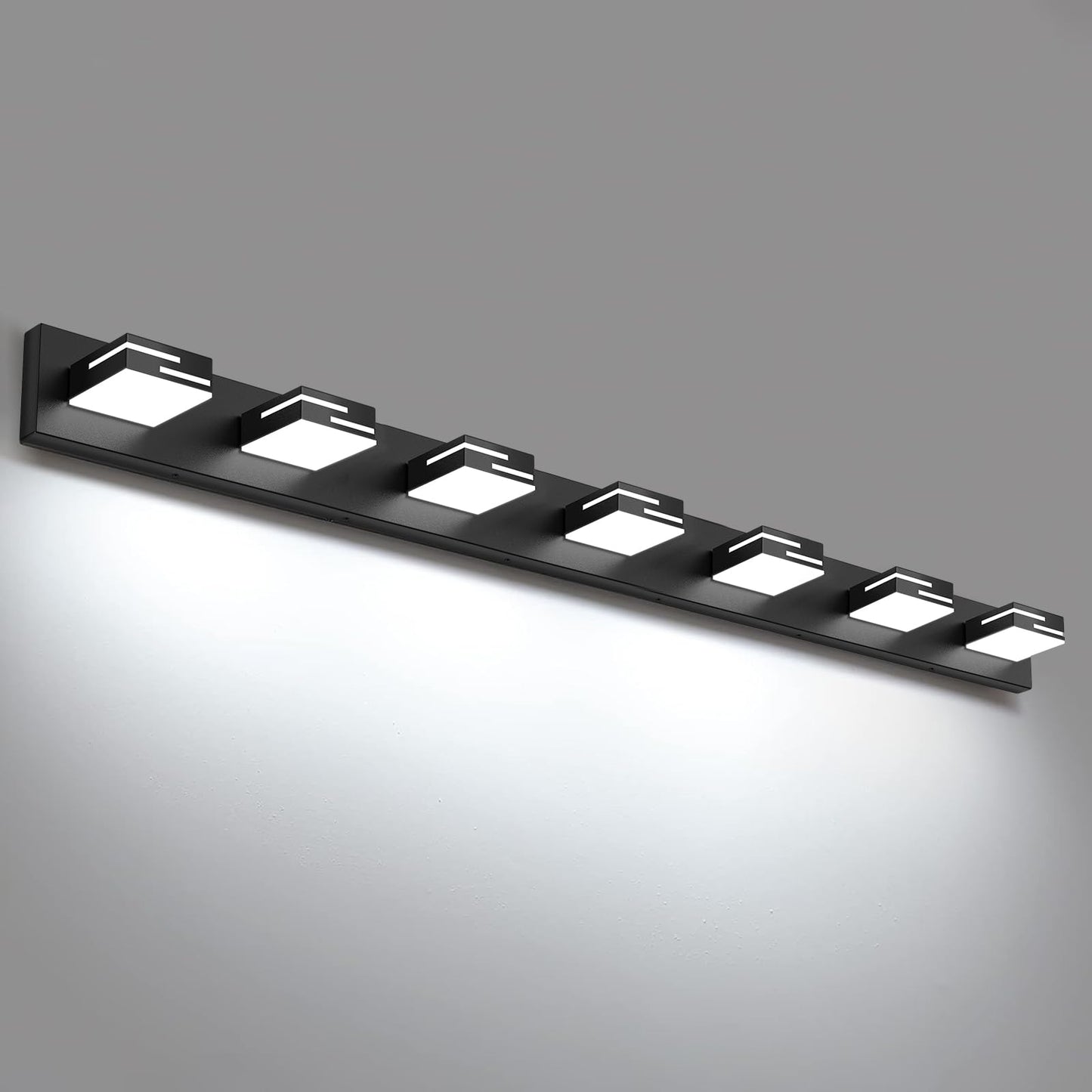 Lkhf Led Modern Bathroom Vanity Light Fixtures  7-Light 48-Inch Dimmable Matte Black Vanity Lights For Bathroom Lighting Fixtures Over Mirror  With 350?Rotatable Acrylic Heads (Cool White 6000K)