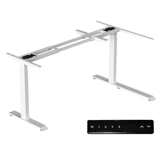 Fromann Standing Desk Frame Electric Height Adjustable Desk Legs Sit Stand Up Table Base Dual Motor L Shaped Corner with USB for Home and Office (White)