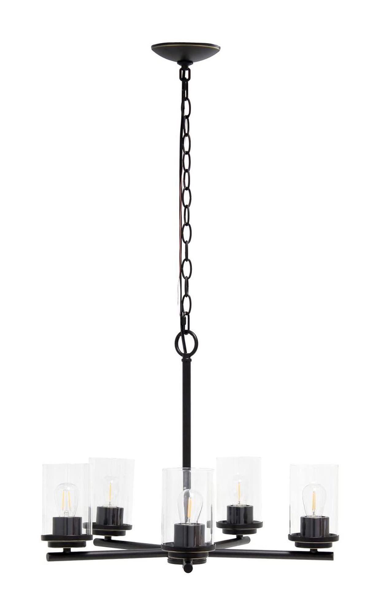 Elegant Designs Pendant Chandelier, 5-Lt, Glass & Metal, 20.5in Restoration Bronze, Model PT1019-RBZ