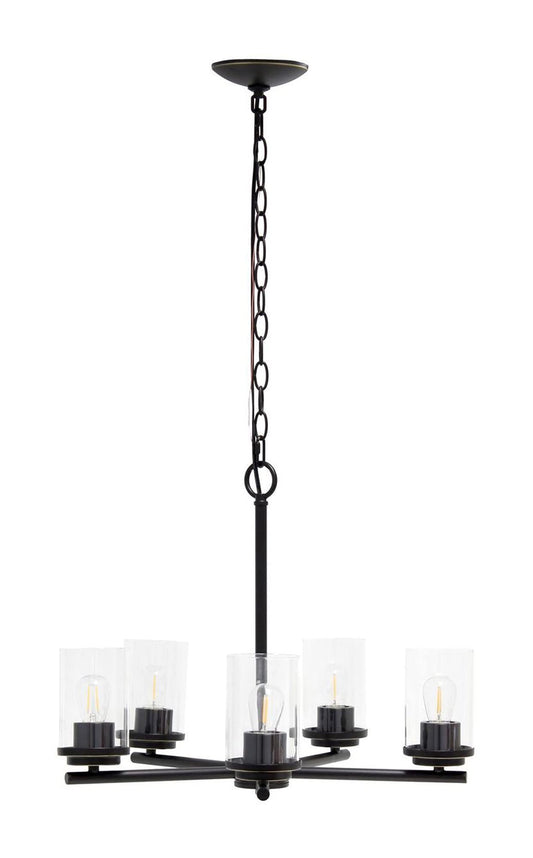 Elegant Designs Pendant Chandelier, 5-Lt, Glass & Metal, 20.5in Restoration Bronze, Model PT1019-RBZ