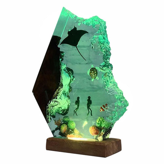 Nice Hera Handmade 3D Ocean Resin Lamp - Usb Powered Resin Ocean Night Light With Wooden Base  Variable Lights  Scuba Diver Gifts  Bedroom Decor  Unique Gifts For MotherS FatherS Birthday