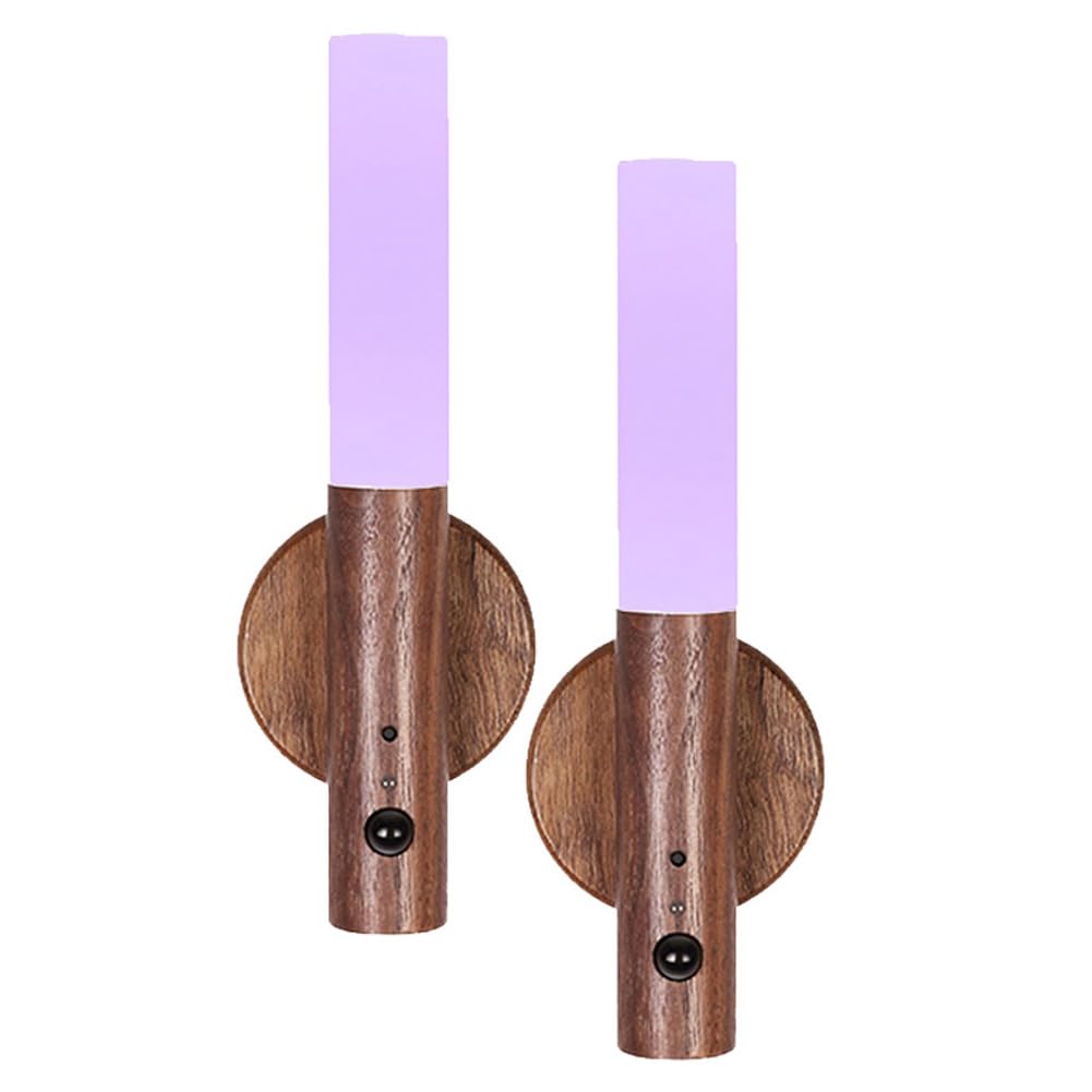 Landgoo Modern Wood Wall Sconce With Motion Sensor & Rgb Led Lights  Wireless Battery Operated Indoor Lighting For Living Room/Kitchen D?Cor