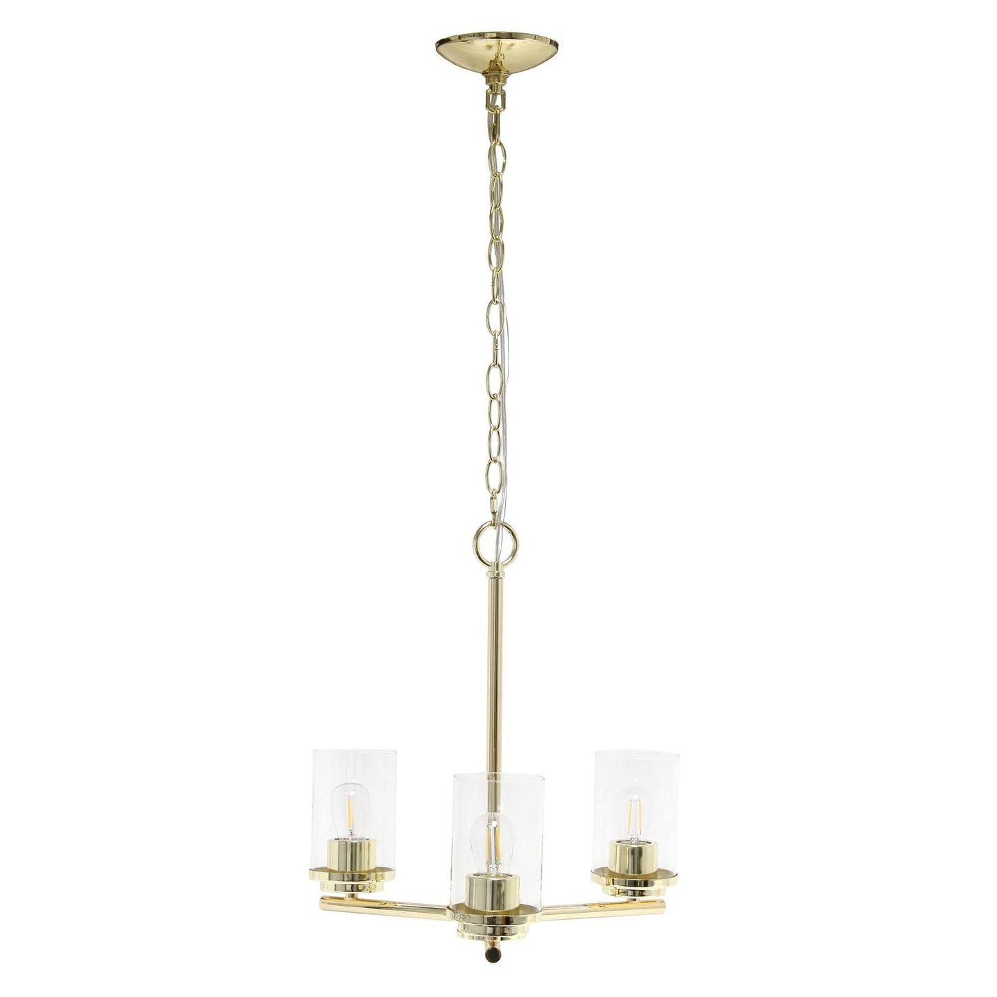 LALIA HOME 3-Light Pendant Chandelier, 15in Classic Clear Glass & Metal, Gold, Model LHP-3012, Ideal for Kitchen Island & Living Room