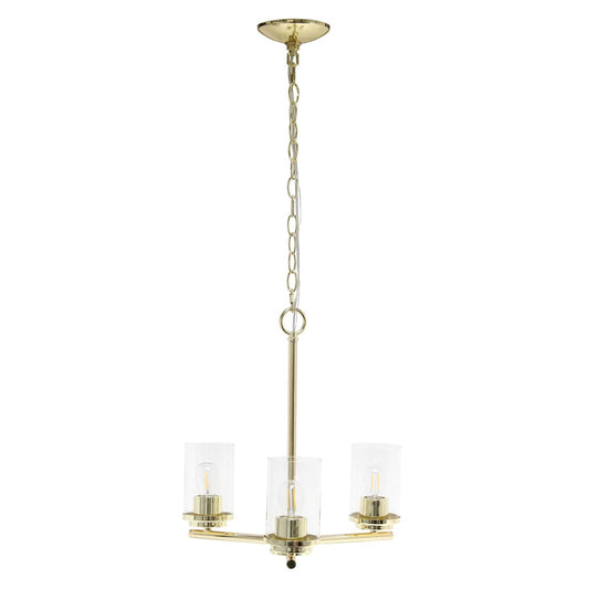 LALIA HOME 3-Light Pendant Chandelier, 15in Classic Clear Glass & Metal, Gold, Model LHP-3012, Ideal for Kitchen Island & Living Room
