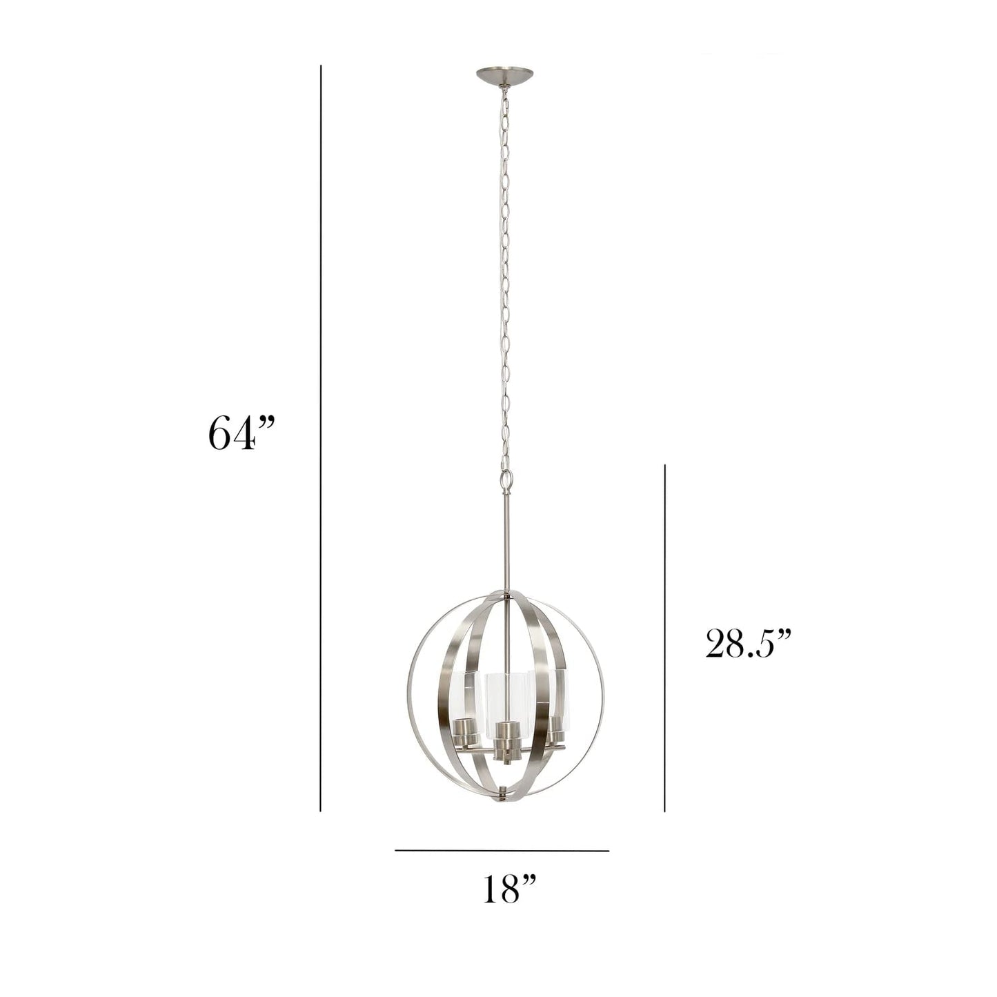 Elegant Designs 3-Light Pendant Ceiling Light, Brushed Nickel, 18in x 18in x 28.5in, Metal and Glass, Model PT1021-BSN