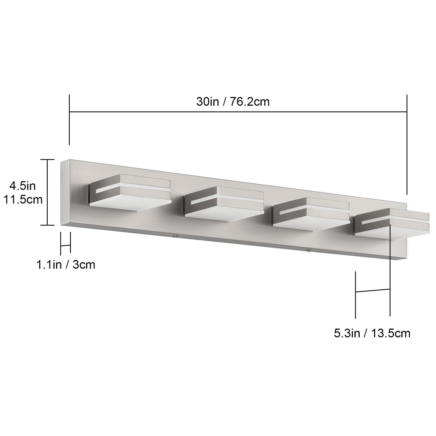 Sinerise Led Modern Bathroom Vanity Light Fixtures (4-Light  30-Inch)  Brushed Nickel Modern Acrylic Bathroom Wall Lighting Fixtures Over Mirror (Cool White 6000K)