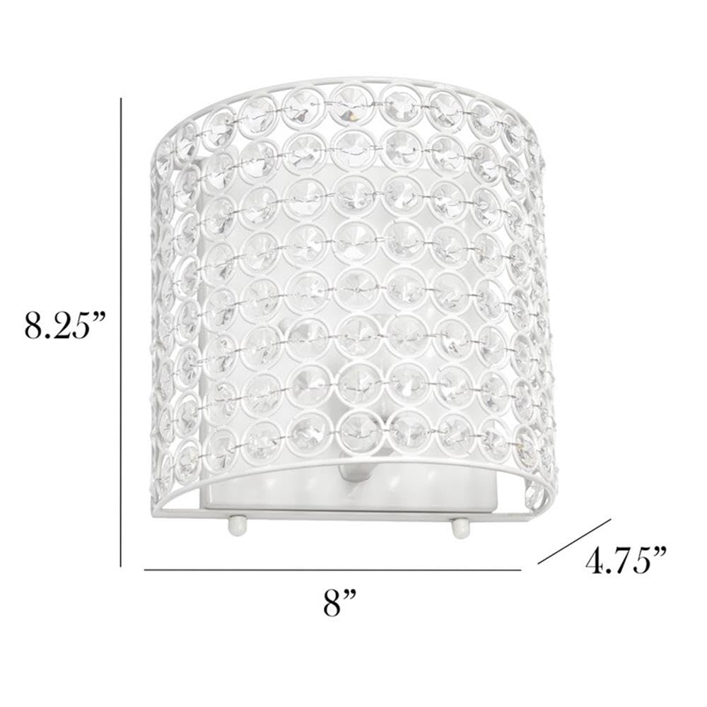 Elegant Designs Wall Sconce Lighting Fixture, 1-Light Crystal and Metal, 8in x 4.75in x 8.25in, White, Model SC1000-WHT