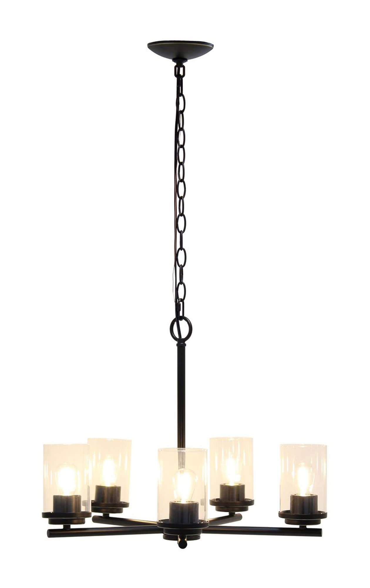 Elegant Designs Pendant Chandelier, 5-Lt, Glass & Metal, 20.5in Restoration Bronze, Model PT1019-RBZ