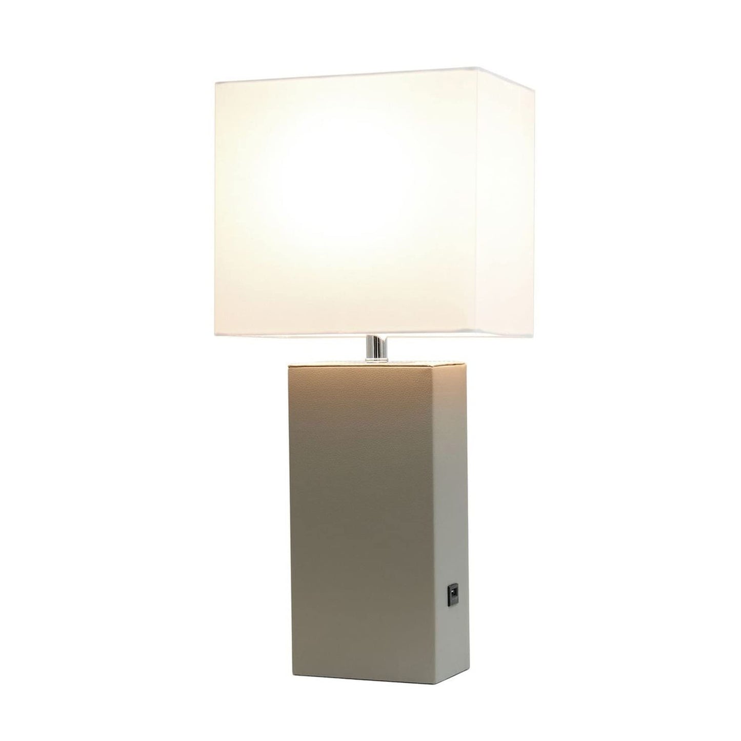 LALIA HOME Lexington 21in Leather Base Bedside Table Lamp with USB Port, Gray, Model LHT-3012, Modern Home Décor for Living Room, Bedroom, Office