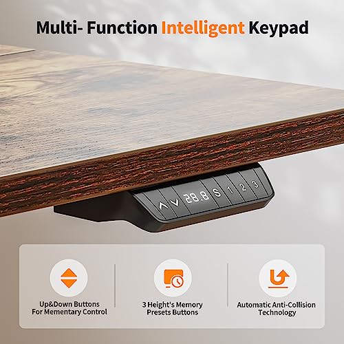 BANTI 48'' Electric Height Adjustable Standing Desk,Sit Stand up Desk,Ergonomic Sit-Stand Desk for Home Office,Rustic Brown Top