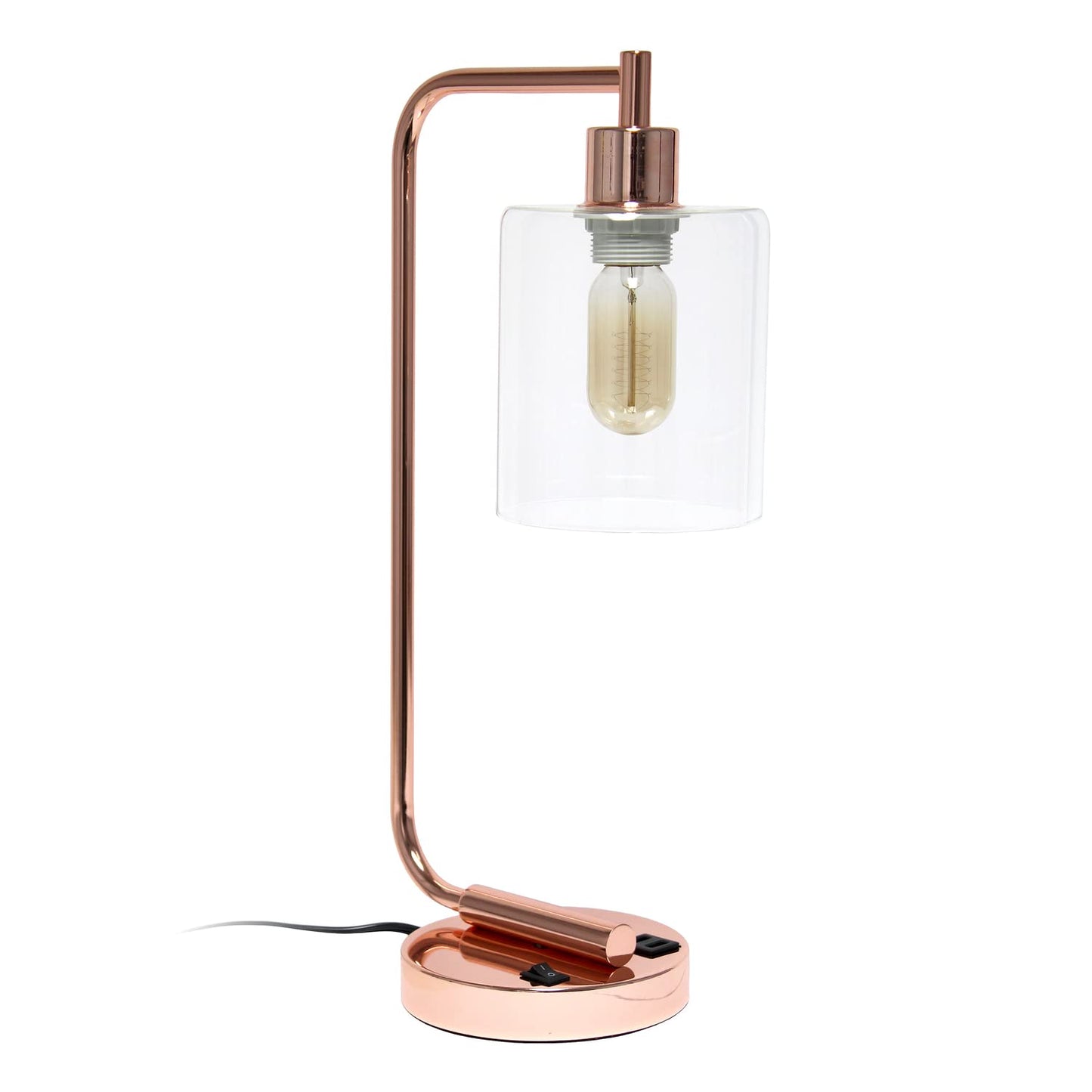 LALIA HOME Modern Iron Desk Lamp with USB Port, 9.75inL x 5.75inW x 18.8inH, Rose Gold, Model LHD-2002-RG