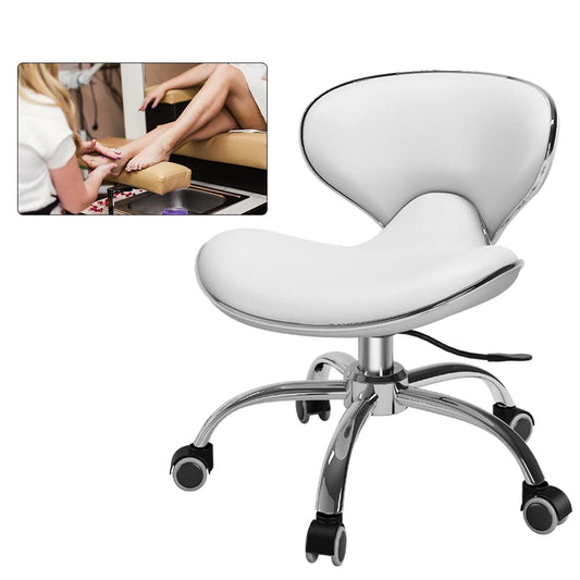 Pedicure Chair for Nail Tech,Adjustable Height, Hourglass Type Ergonomic Back Support Rolling Swivel Stool,Pedicure Stool for Feet Perfect for Massage and Salon Office Facial Spa Medical Tatoo(White)