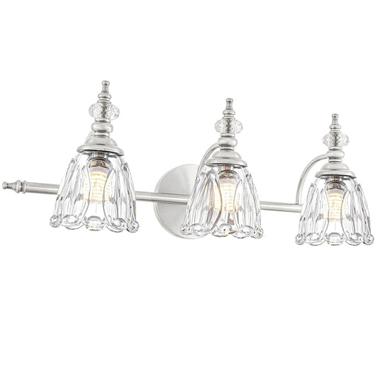 Ditoon Brushed Nickel Vanity Light  Antique Bathroom Vanity Light Over Mirror  3 Light Lighting Fixture With Flower Glass Shade  Farmhouse Sconces Wall Lighting For Hallway Living Room Bedroom