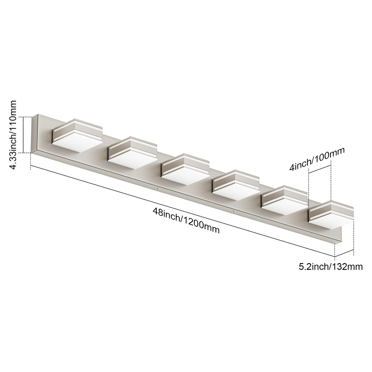 Ralbay 48Inch Brushed Nickel Bathroom Vanity Light 6-Light Metal Acrylic Modern Led Bathroom Lighting Over Mirror