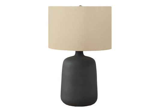 Monarch Specialties I 9635 Table Lamp, Black Ceramic, Beige Shade, 15inL x 15inW x 23.5inH