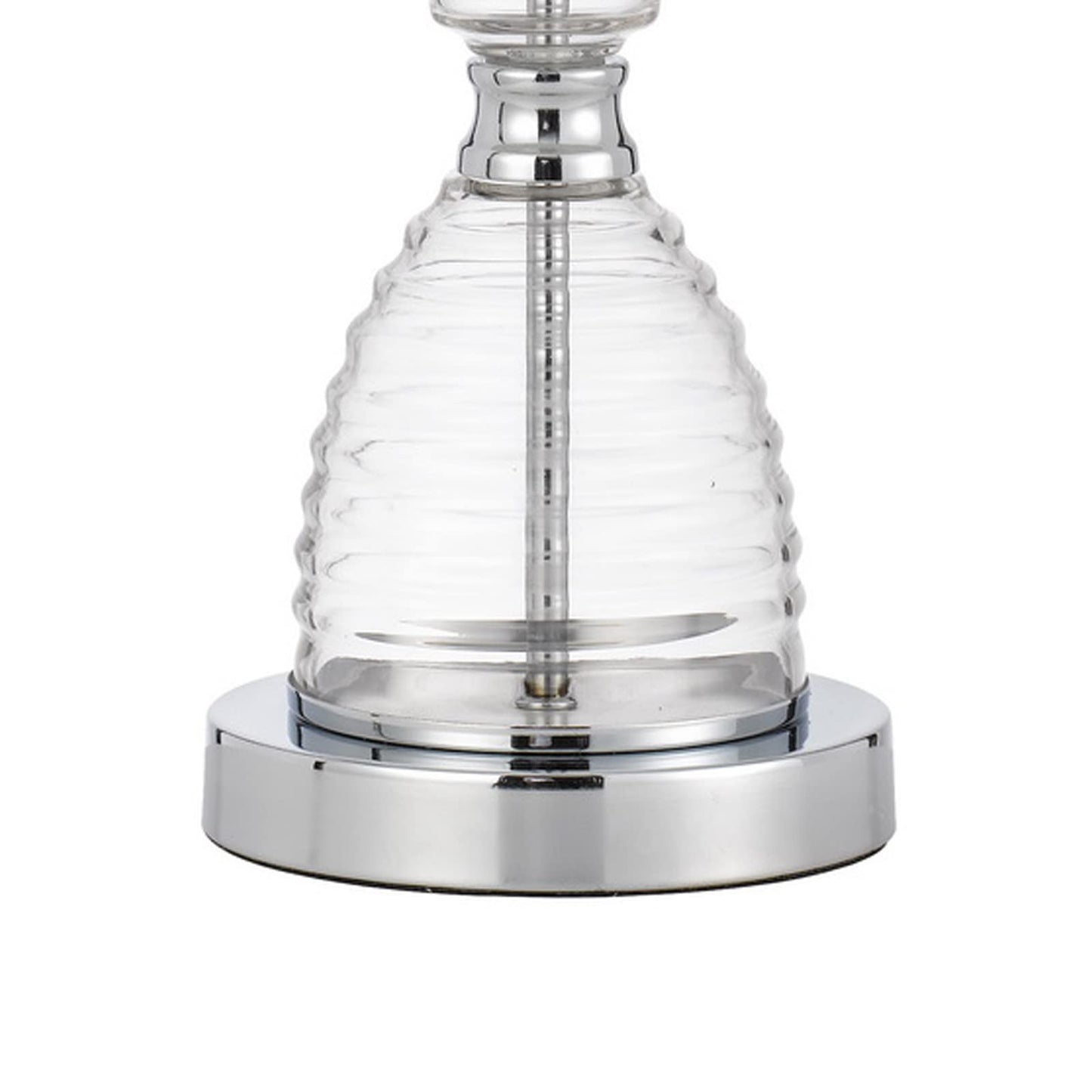 Benzara 23 Inch Hourglass Ribbed Glass Base Table Lamp, Dimmer, Clear, Model BM272213