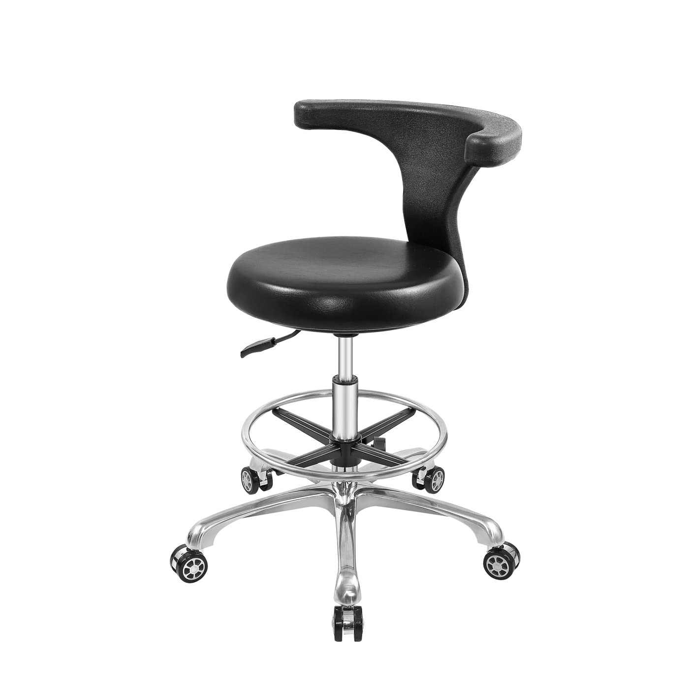 Nazalus Rolling Stool Task Chair Drafting Adjustable with Wheels and Backrest Heavy Duty for Office Kitchen Medical Dentist Shop Lab and Home(with Footrest)