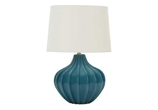 Monarch Specialties 9612 Table Lamp, Blue Ceramic, Ivory Shade, 24.25in H x 16in L x 16in W