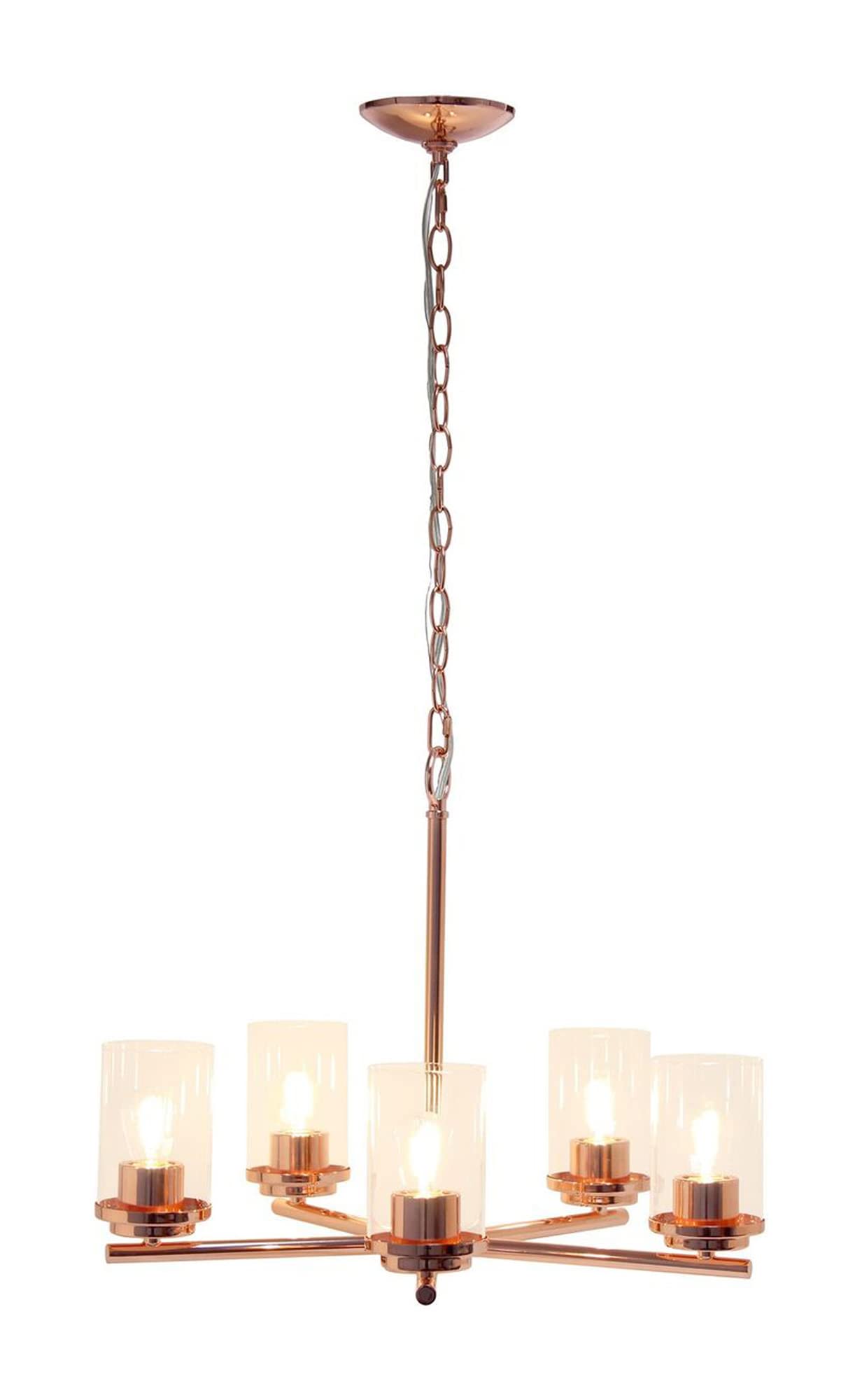 Elegant Designs 5-Light Pendant Chandelier, Rose Gold, Glass, 20.5inx20.5inx64in, Model PT1019-RGD