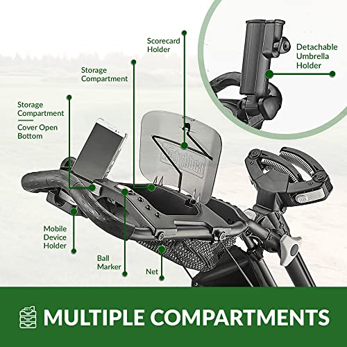 Caddytek CaddyLite EZ V8 Golf Push Cart - Lightweight 3 Wheel Foldable Cart with One-Click 2-Step Folding, EVA Wheels, Adjustable Handle, Cooler Basket, Umbrella & Drink Holder, Compact Golf Cart