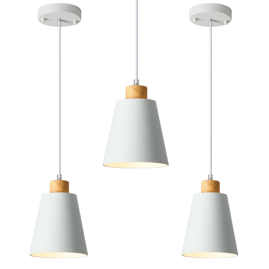 3 Pack Mini White Pendant Light Kitchen Island Modern Wood Pendant Lighting Cone Hanging Lights Hollow Top Nordic Island Light For Counter  Bar  Hallway