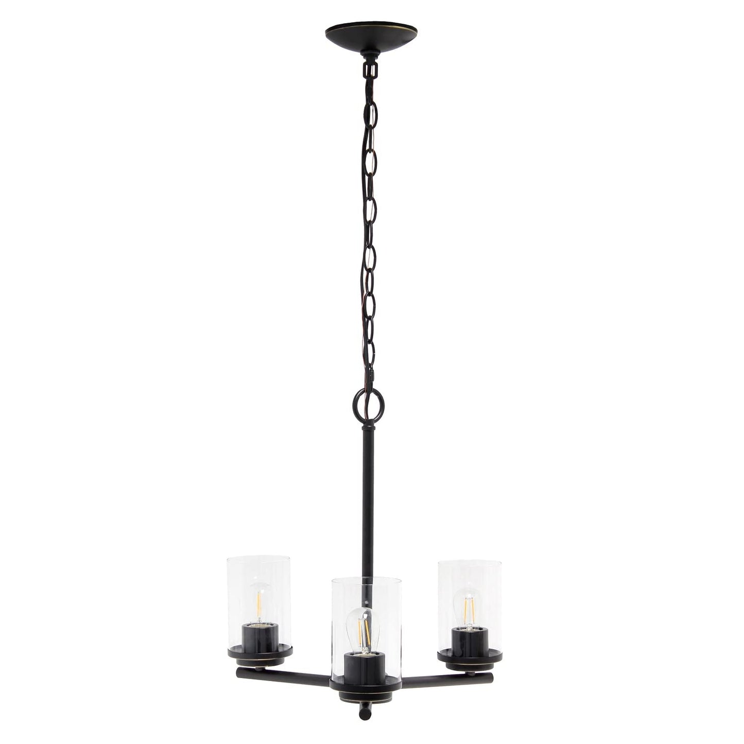 Elegant Designs 3-Light Pendant Chandelier, 15in Metal & Glass, Restoration Bronze, Model PT1018-RBZ