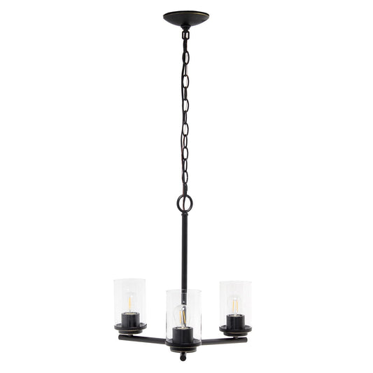 Elegant Designs 3-Light Pendant Chandelier, 15in Metal & Glass, Restoration Bronze, Model PT1018-RBZ