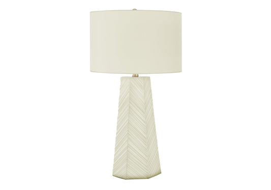 Monarch Specialties I 9614 Table Lamp, White Ceramic, Ivory Shade, 16inL x 16inW x 29.25inH