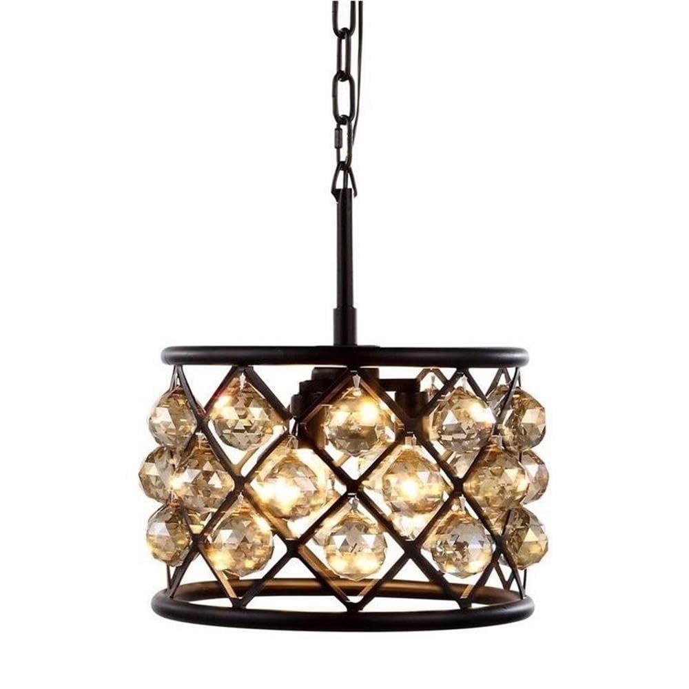 Elegant Lighting 3-Light Pendant Lamp, Mocha Brown Finish, Stainless Steel, 12in Depth x 9in Height, Model 1214D12MB-GT/RC