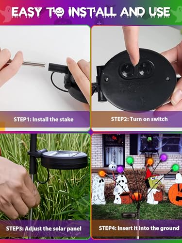 Halloween Decorations Outdoor  6 Pack Solar Firefly Lights Outdoor  48 Led Solar Halloween Lights  Waterproof Garden Light (Sway By Wind) For Outside Yard Patio Pathway Decor (Orange Purple And Green)