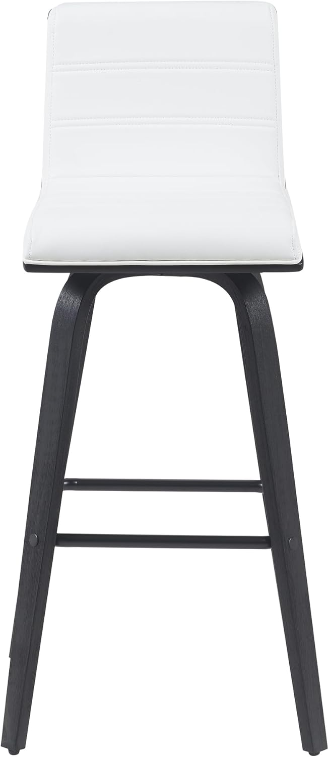 Armen Living Vienna Modern Swivel 30" Bar Height Barstool with White Faux Leather and Black Wood Finish