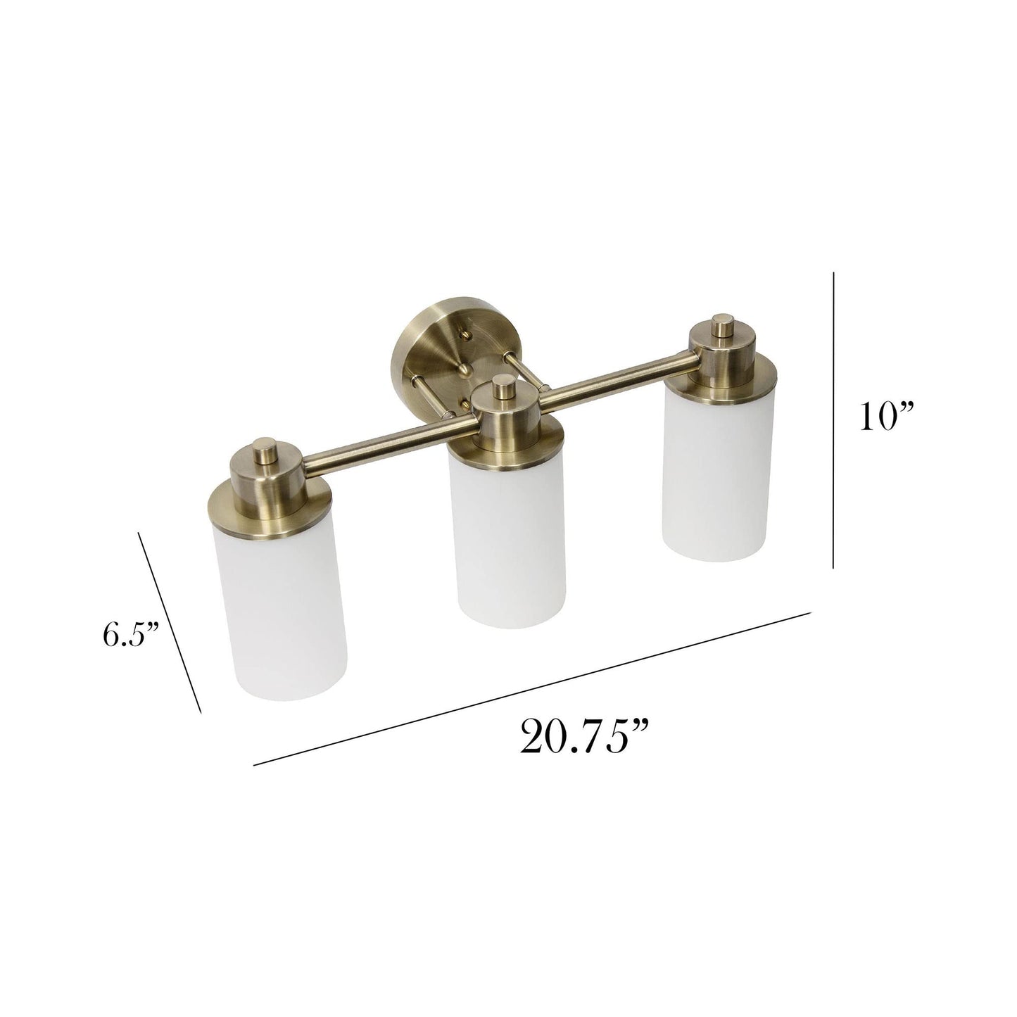 Simple Designs VT1024-ABS Modern Wall Mounted Vanity Fixture, 3 Light, Metal & Glass Shade, Antique Brass, 20.75in for Bathroom, Entryway, Hallway