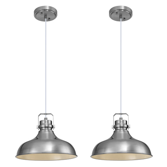 Alaislyc Brushed Nickel Farmhouse Pendant Lights Matte Pendant Lighting For Kitchen Island Industrial Adjustable Height Vintage Dome Hanging Light Fixtures For Barn  Dining Room 2 Packs