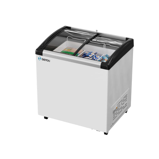 BEYOU 5.9cu Commercial Ice Cream Display Freezer- 3 Wire Baskets, 2 Sliding Display Glass Doosr, Mobile Top Deep Freezer for Shop Restaurant