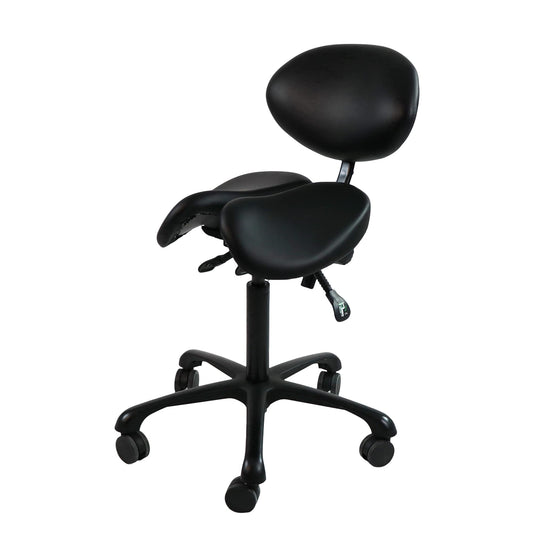 Master Massage Berkeley Backrest Saddle Stool with Black Aluminum Base