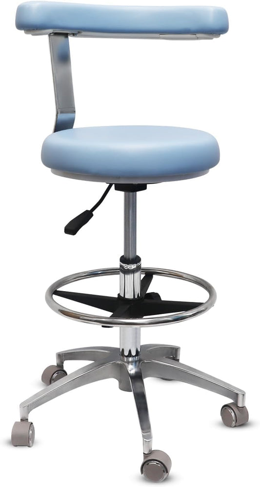 LIMKOMES Rolling Stool with Removable Footrest Lab Salon Chair Height Adjustable 360° Swivel Stool for Dentist with Unique Backrest Design