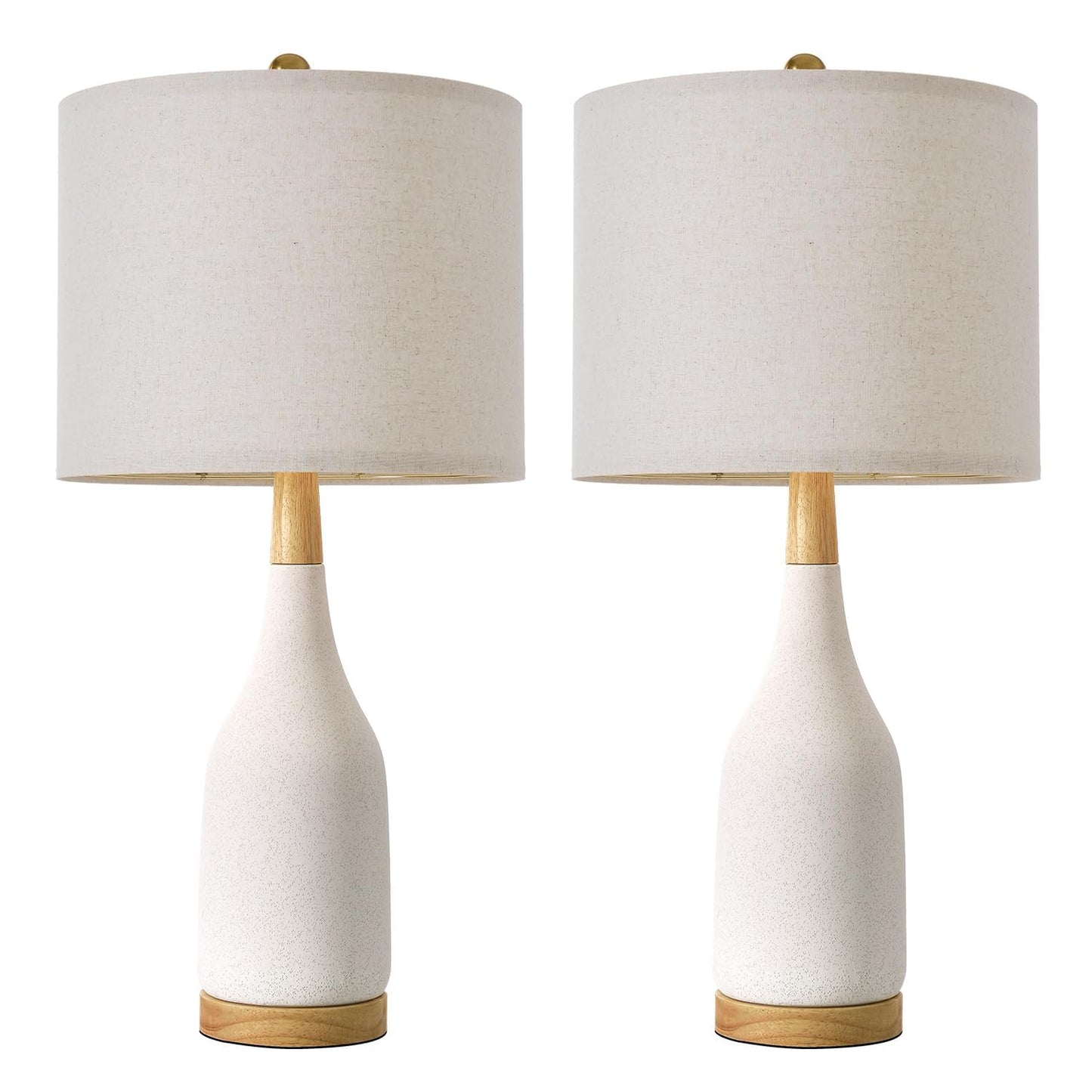 Portres 27 Ceramic Table Lamps For Bedroom Living Room Vintage Lamp Set Of 2 Bedside Nightstand Lamp Large Farmhouse Rustic Boho Retro Modern Table Lamp Light Home Office Desk Deco Gifts  White
