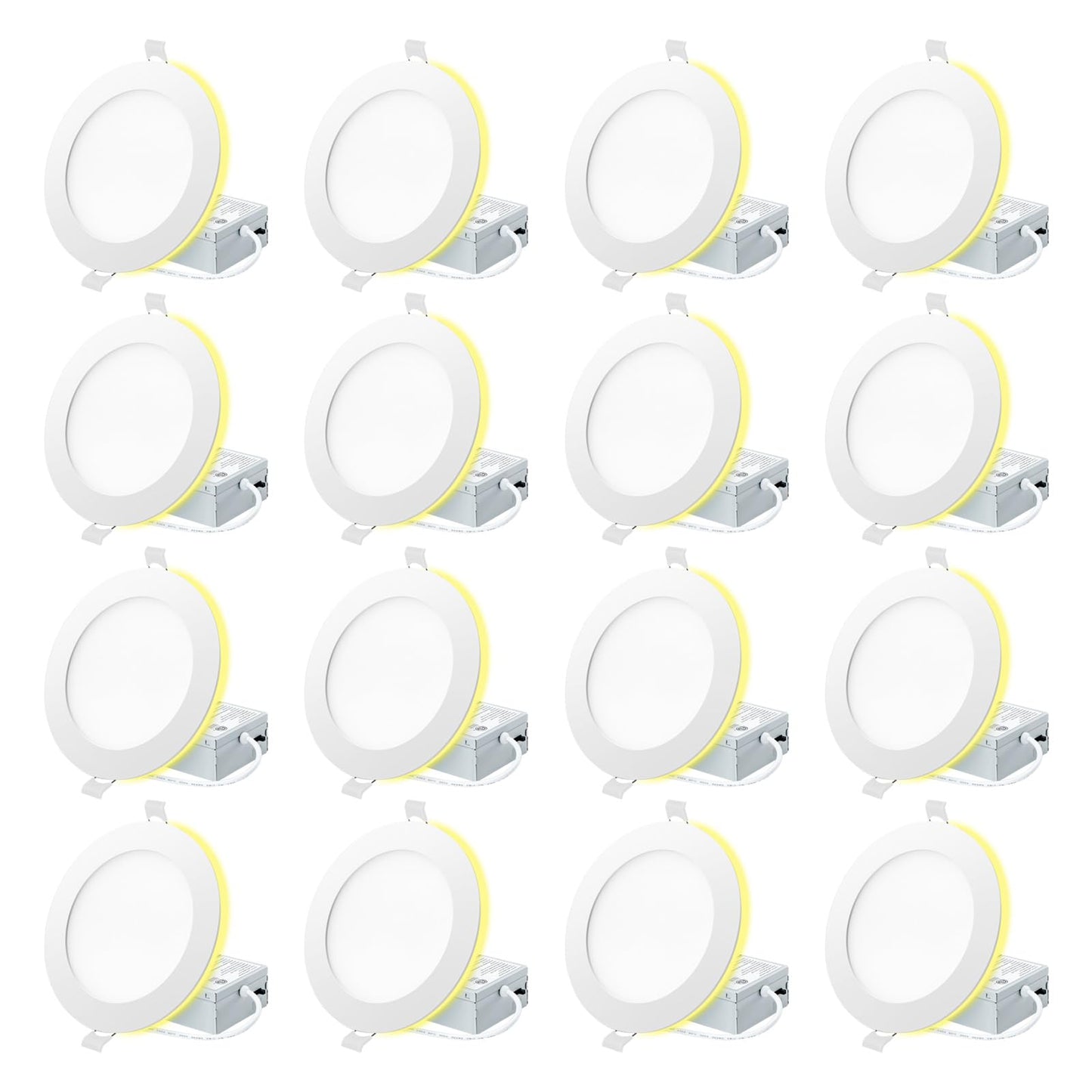 Eosmile 4 Inch White Recessed Lighting With Night Light 16 Pack  Canless Ultra Thin Wafer Downlight Pot Indoor Exterior Soffit Lighting  Dimmable 5 Color Selectable  9W  120V  750Lm  Dimmable  Etl Fcc